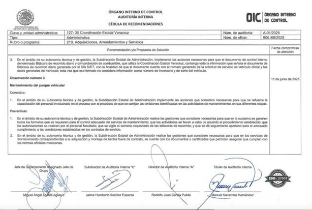Personal del INEGI Veracruz realizó uso inadecuado de vehículos oficiales, revela auditoría