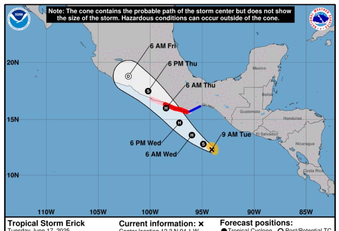 Se forma Tormenta Tropical Erick; podría tocar tierra como huracán