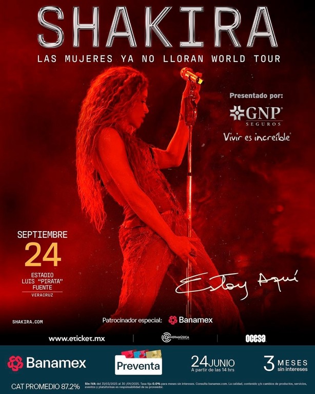 ¡Sí llegará a Veracruz! Anuncian concierto de Shakira en el Estadio Luis Pirata Fuente | Fecha y preventa