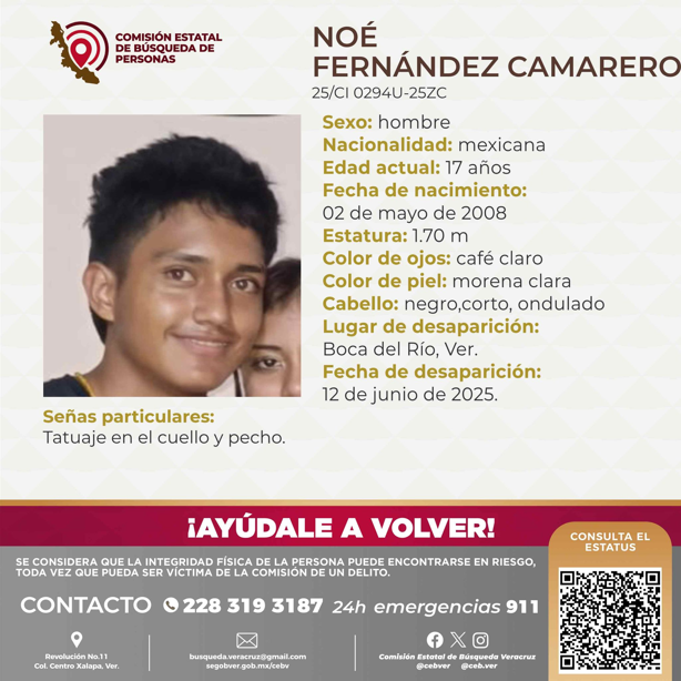 Buscan a menor de 17 años desaparecido en Boca del Río, Veracruz