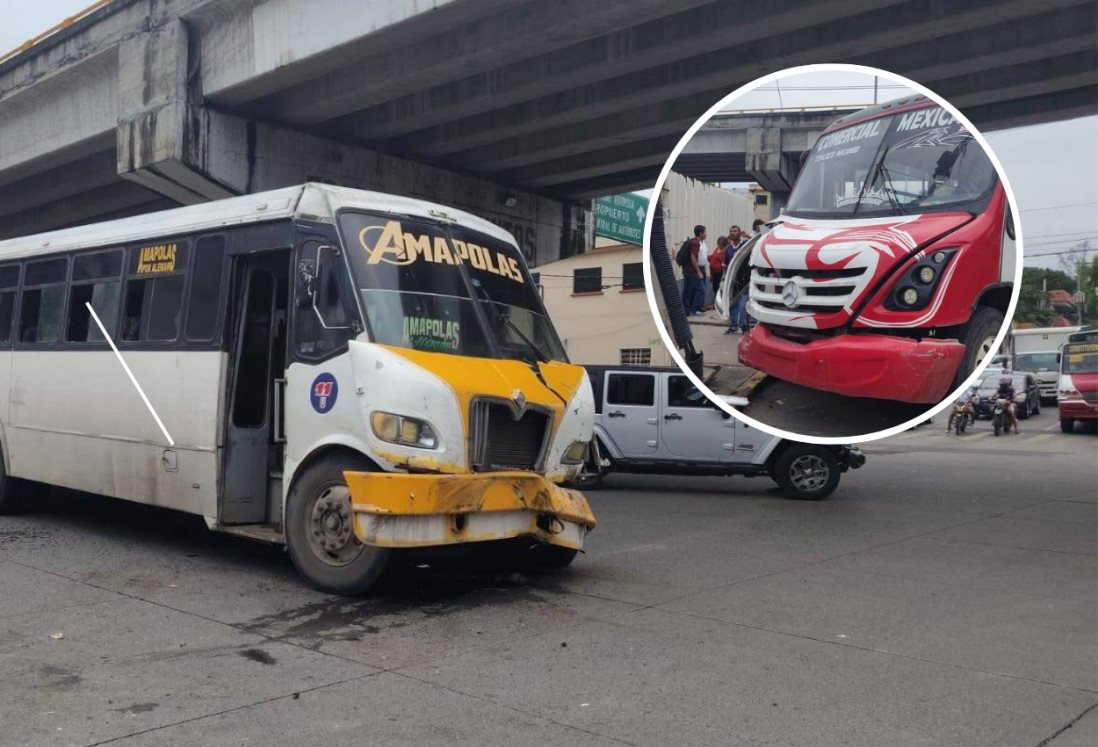 Camiones urbanos chocan en calles de Veracruz
