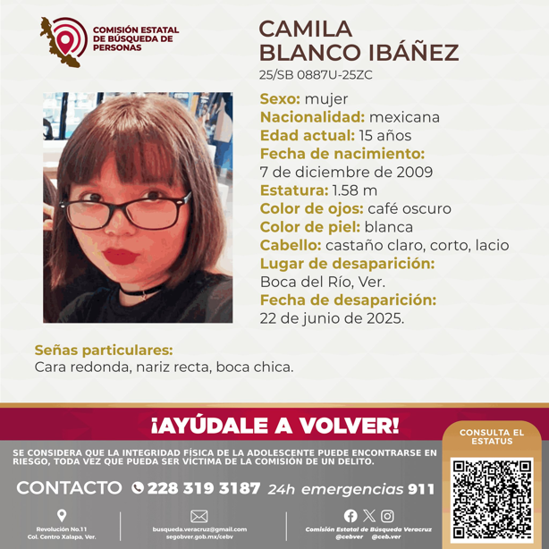 Camila Blanco, adolescente de 15 años, desaparece en Boca del Río, Veracruz