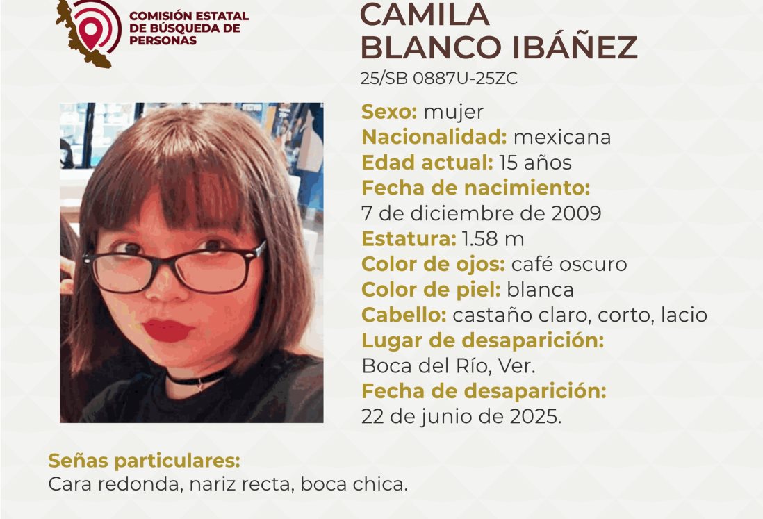 Camila Blanco, adolescente de 15 años, desaparece en Boca del Río, Veracruz