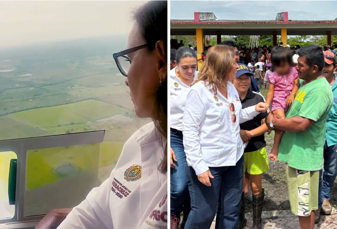 Rocío Nahle sobrevuela zonas afectadas por inundaciones en Ozuluama tras paso del huracán Erick