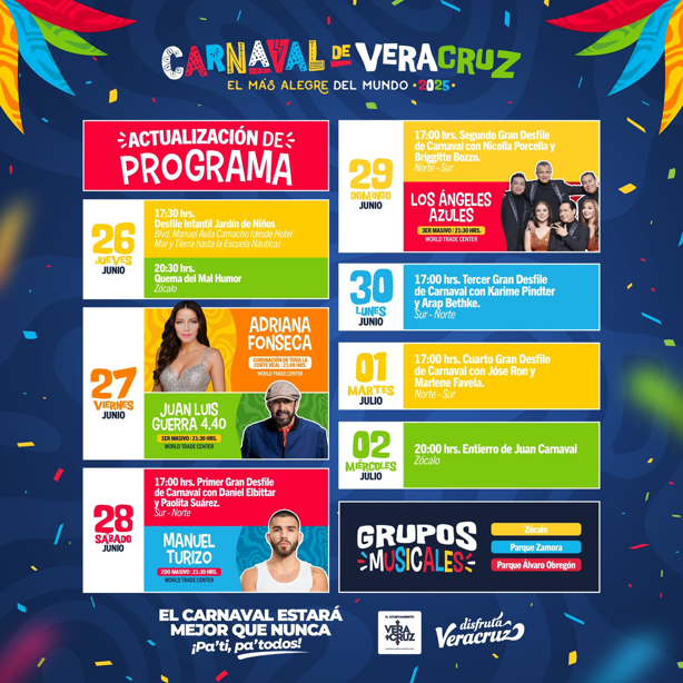 Carnaval de Veracruz 2025: Coronación y conciertos serán en el WTC; desfiles se adelantan una hora